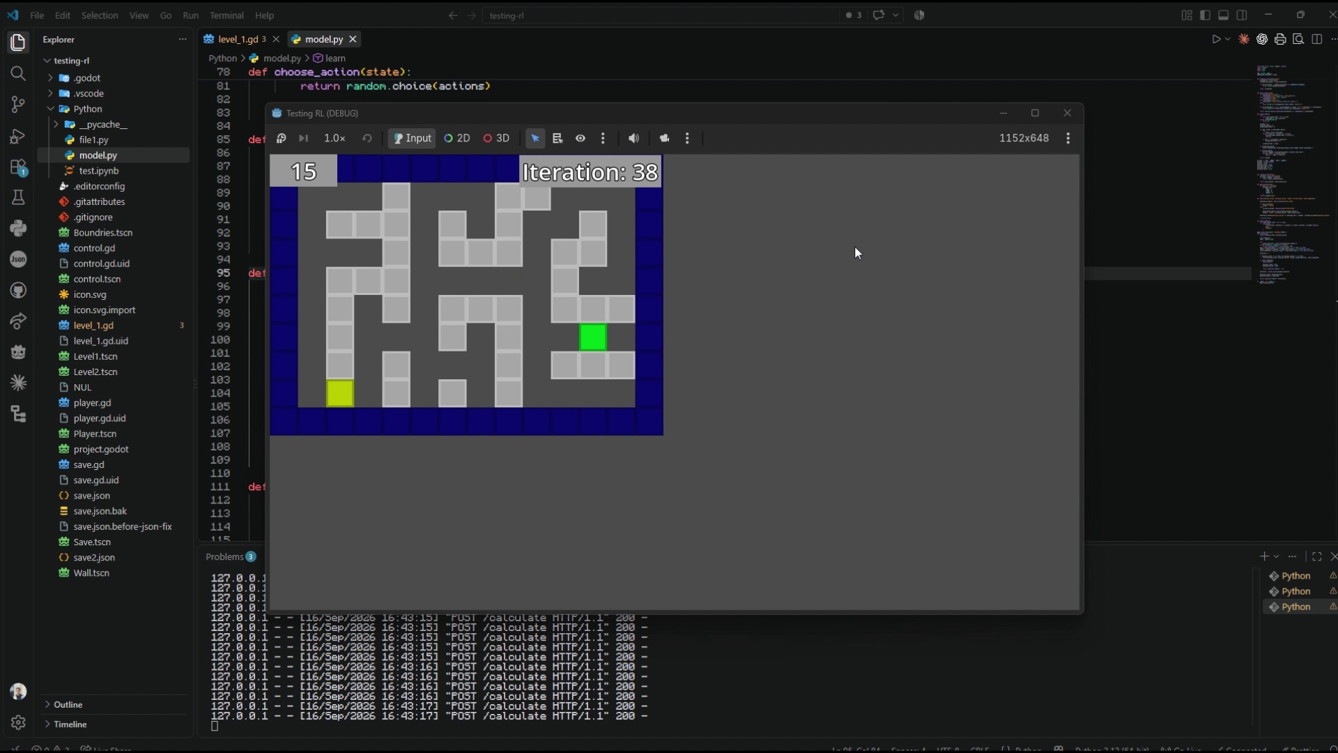 Q-Learning Godot - Agent Exploration Level 1