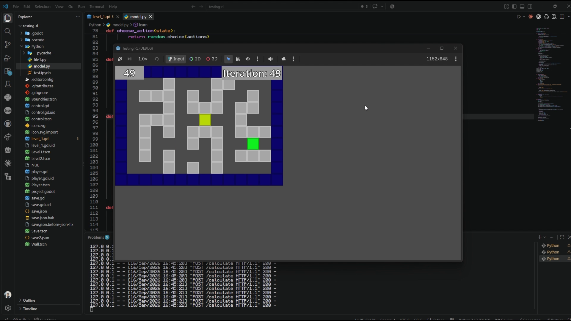 Q-Learning Godot - Terminal State Goal Reached