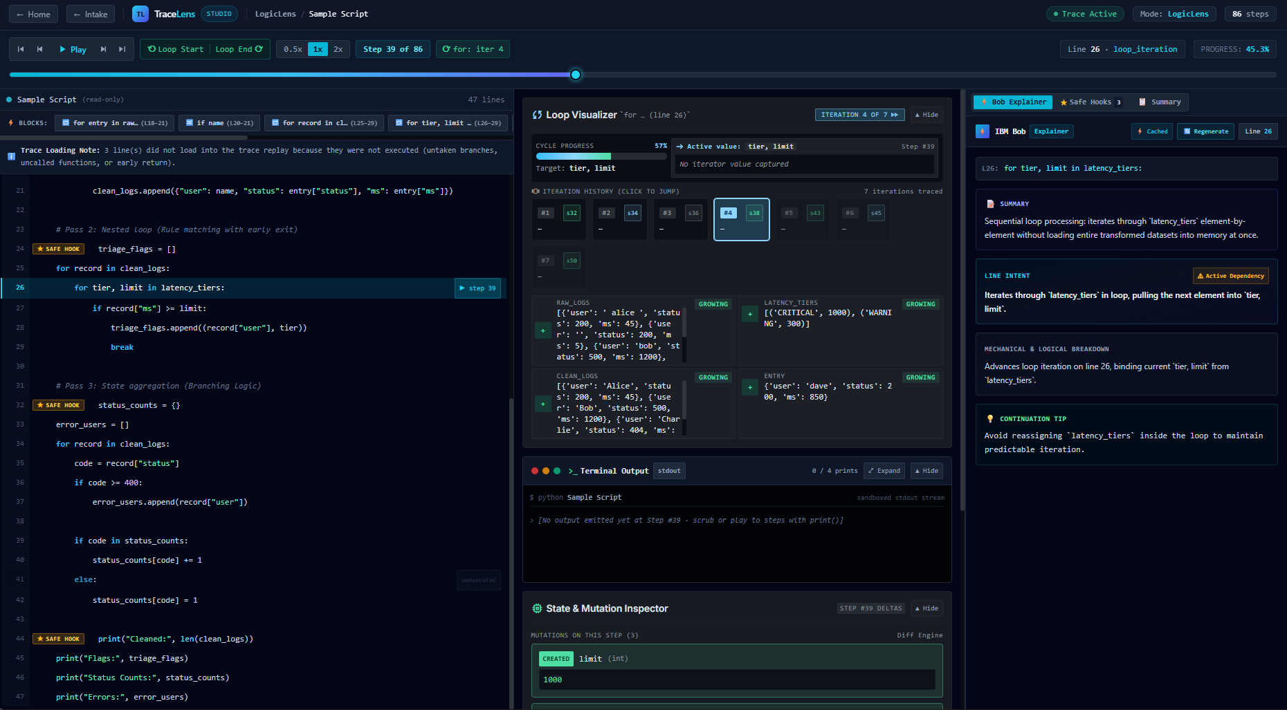 TraceLens - Interactive Trace Replay & Code Inspector