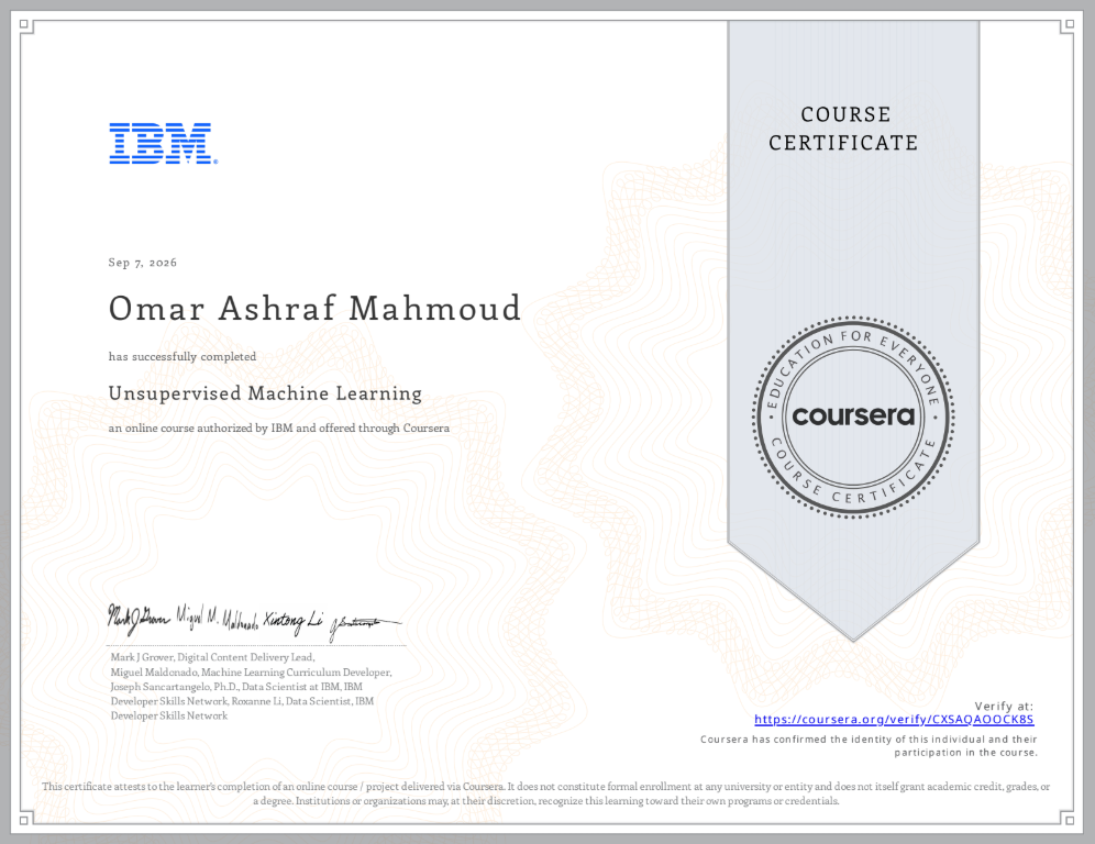Unsupervised Machine Learning Certificate